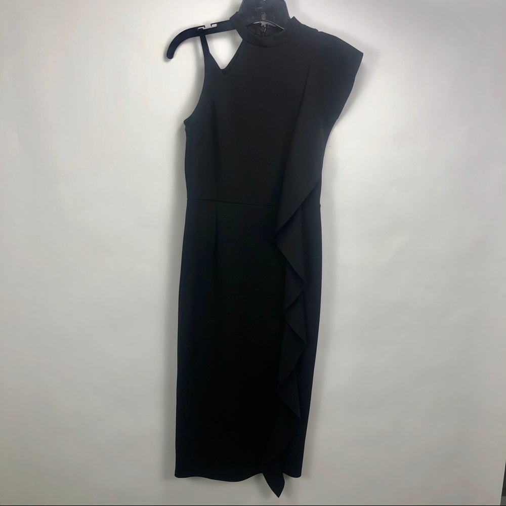 TOPSHOP BLACK CREPE RUFFLE ONE SHOULDER DRESS - Picture 3 of 8